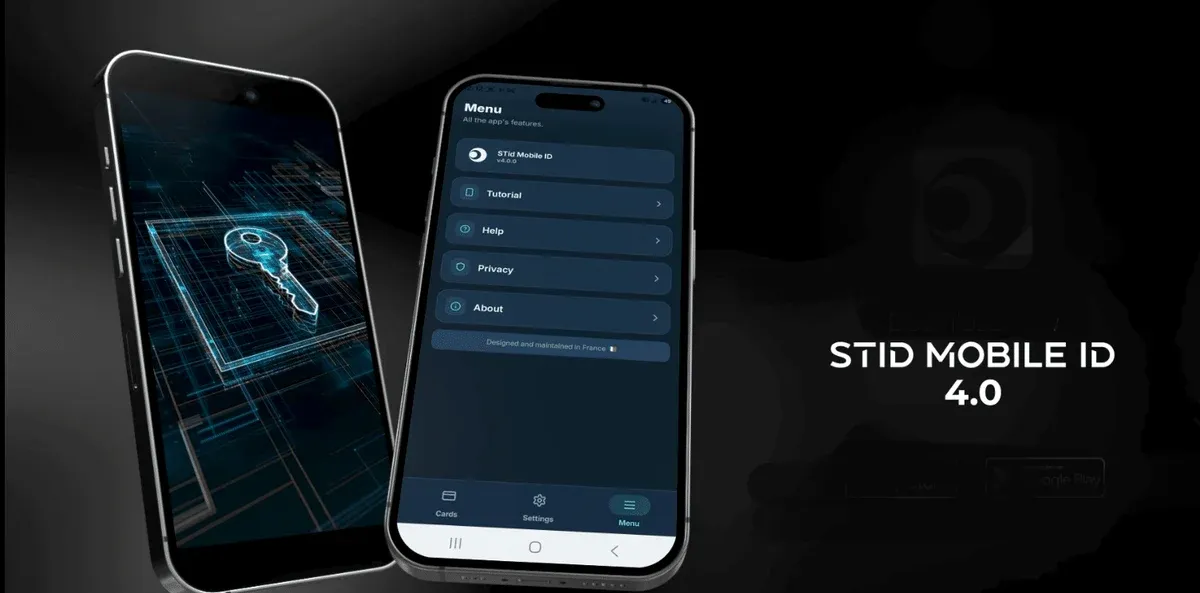 STid Mobile ID 4.0 -sovellus kahden älypuhelimen näytöllä